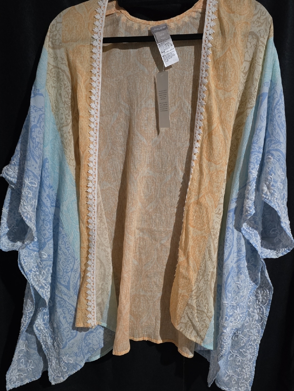 Chico's Lightweight Open Front Kimono in Blue and Gold